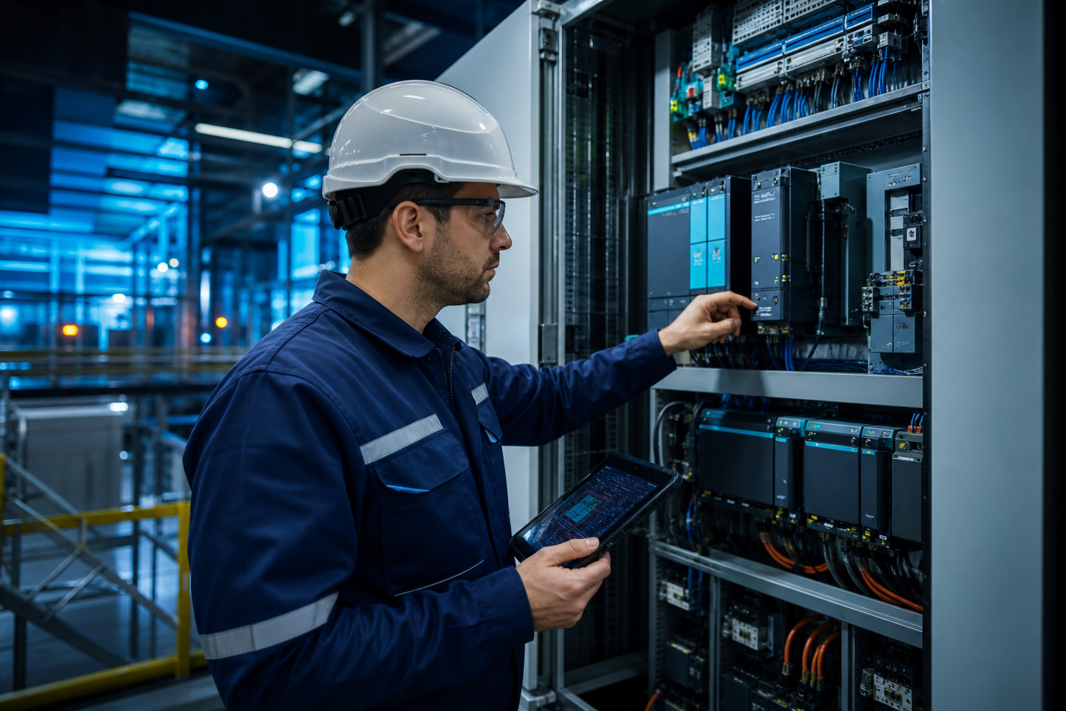 Técnico revisando cuadro eléctrico industrial